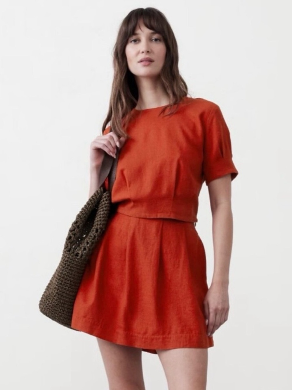 Banana Republic Factory NWT Pleated Skort & Top Set Linen Blend Orange M 6
